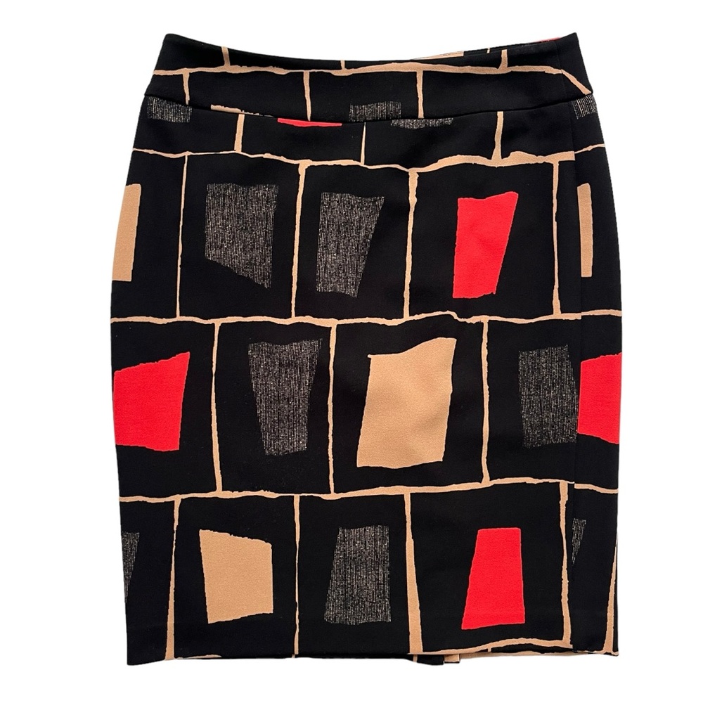 Nine West Women’s 6 Black Tan Red Square Abstract Geometric Pattern Pencil Skirt